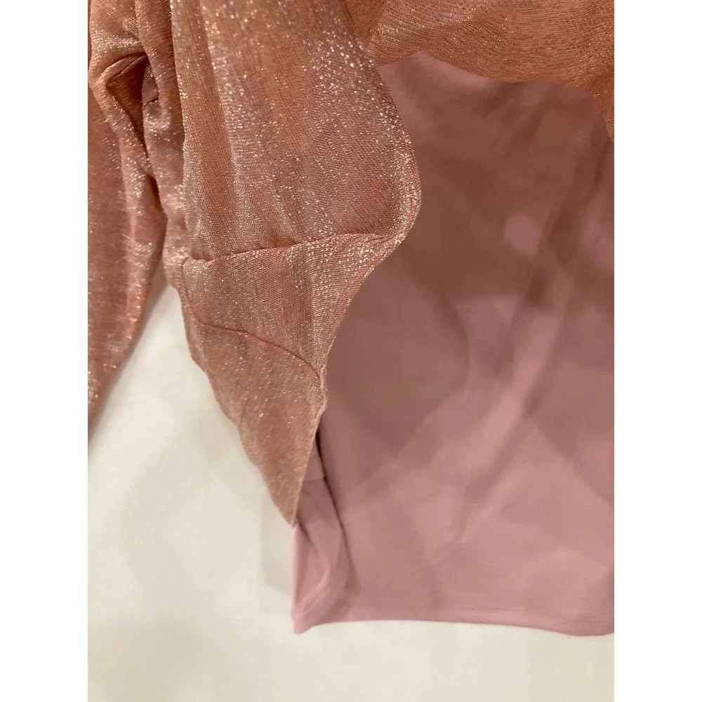 New INC Metallic Knit Top 3X Rose Gold‎ Long Sleeve Shimmer Blouse Camisole Set